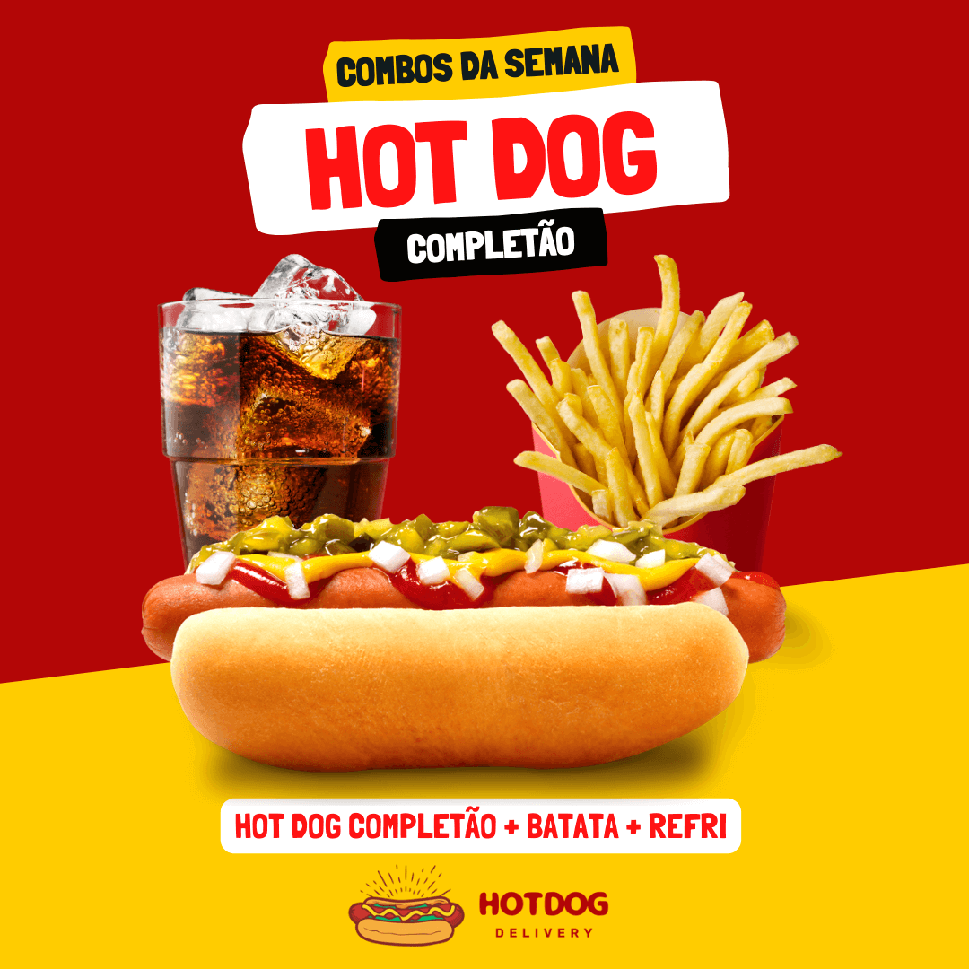 Combo Hot Dog Completão, batata e refrigerante